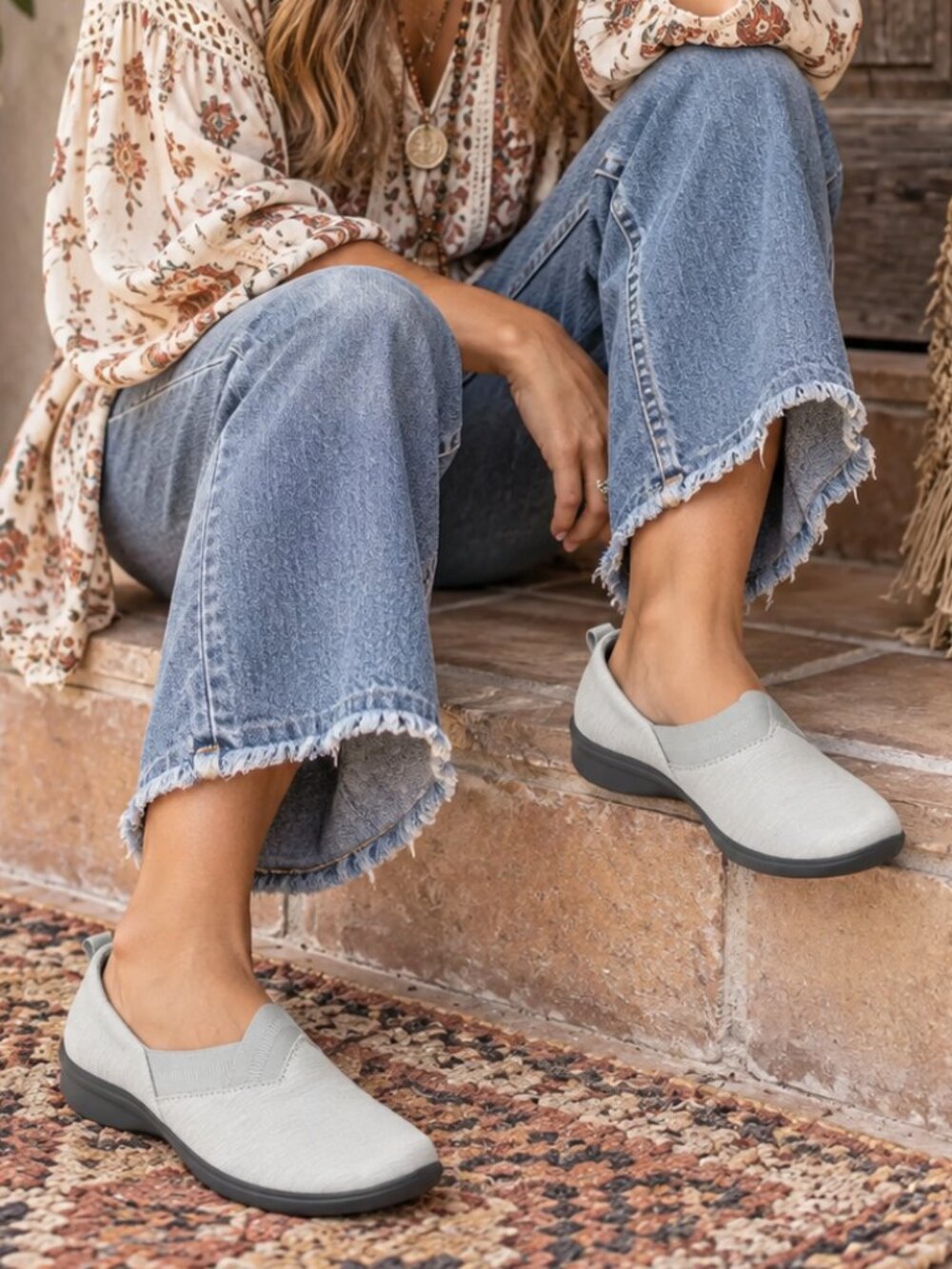 Bzees Game Plan Mist Gray Washable Knit Slip On Sneakers Size 7